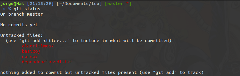 Resultado da execução do comando git status