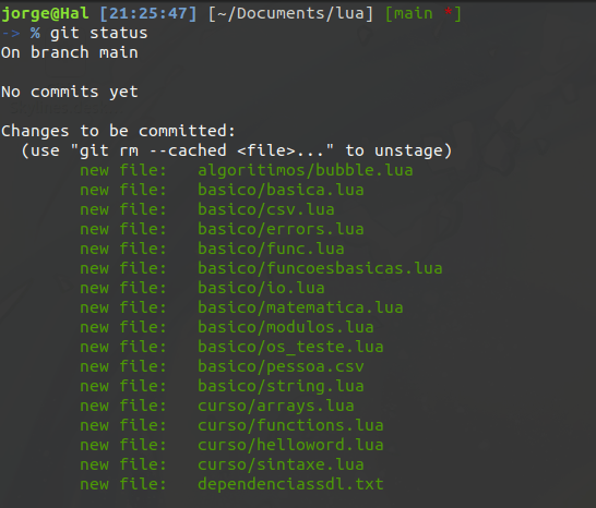 Resultado da execução do comando git status