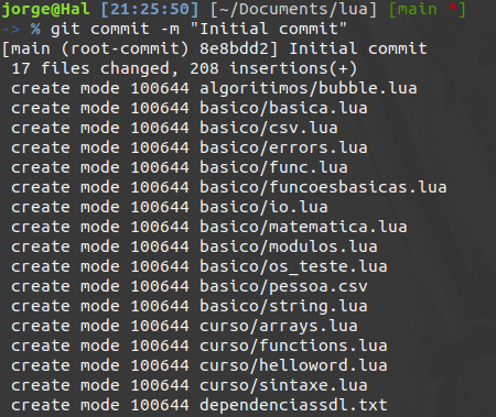 Resultado da execução do comando git commit