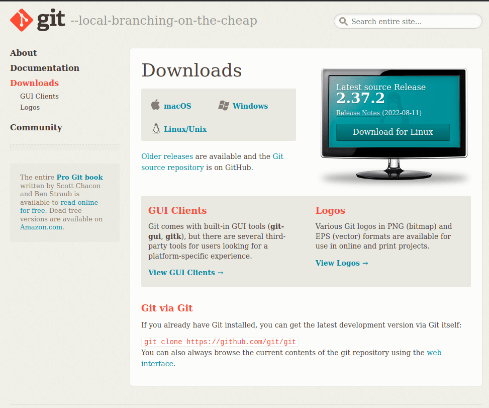 Captura do site oficial do Git